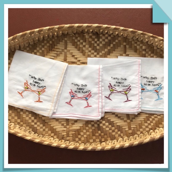 Other - Happy Hour Embroidered Cotton Cocktail Napkins